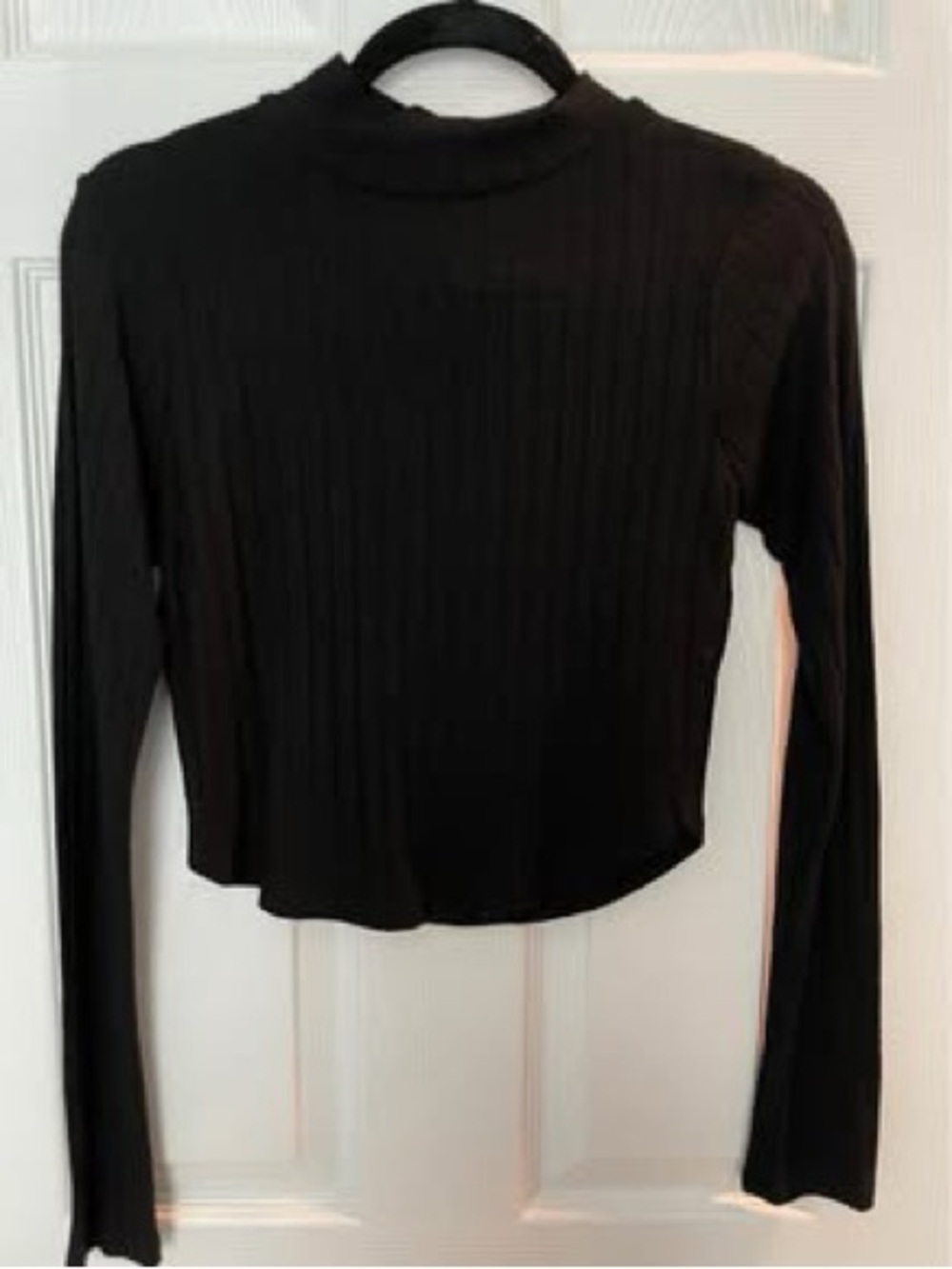 Black Ribbed Long-Sleeve Mock Neck Top